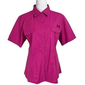 Harley Davidson Embroidered Graphic Button Shirt Size XL Logo Magenta Pink Top